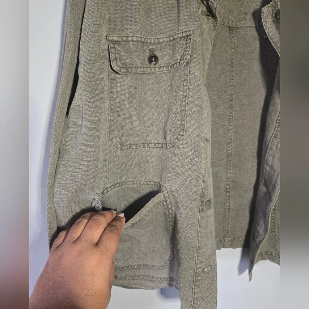 C&C California Olive Green Linen Utility Jacket Large Lightweight Capsule‎ Layer